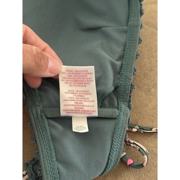 Xhilaration Crochet Bikini Top M Green Multicolor Trim Bralette Style - Picture 4 of 5